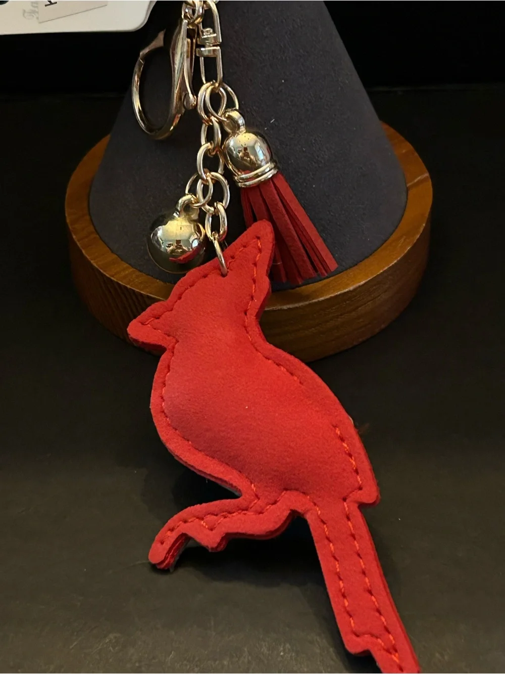 PREMIUM Puffy Red Crystal Cardinal Bird Bag Charm Keychain w/Gold Hardware